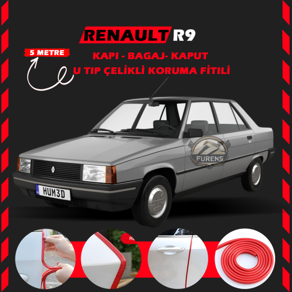 Renault R9 Oto Araç Kapı Koruma Fitili 5metre Parlak Kırmızı Renk ürün görseli 1