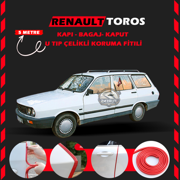 Renault Toros Oto Araç Kapı Koruma Fitili 5metre Parlak Kırmızı Renk