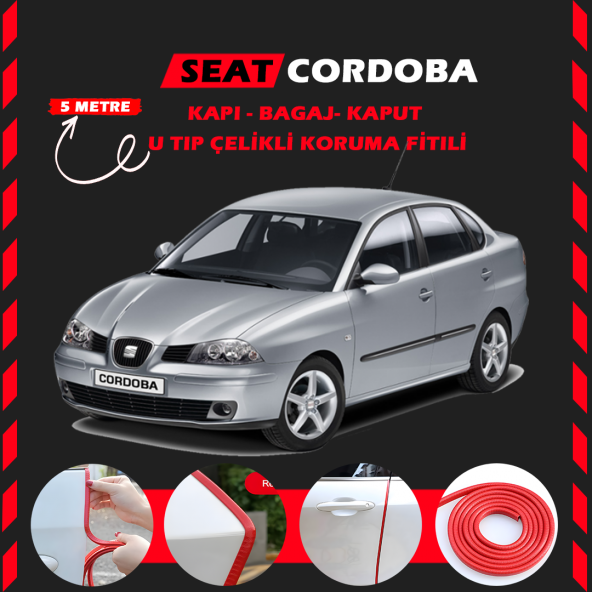 Seat Cordoba Oto Araç Kapı Koruma Fitili 5metre Parlak Kırmızı Renk ürün görseli 1