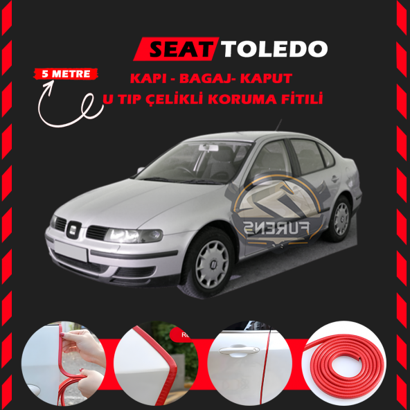 Seat Toledo Oto Araç Kapı Koruma Fitili 5metre Parlak Kırmızı Renk ürün görseli 1