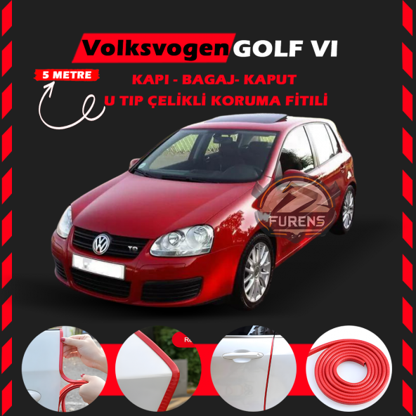 Volksvogen Golf 5 Oto Araç Kapı Koruma Fitili 5metre Parlak Kırmızı Renk