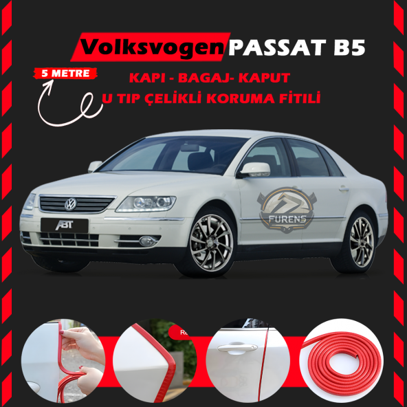 Volksvogen Passat B5 Oto Araç Kapı Koruma Fitili 5metre Parlak Kırmızı Renk ürün görseli 1