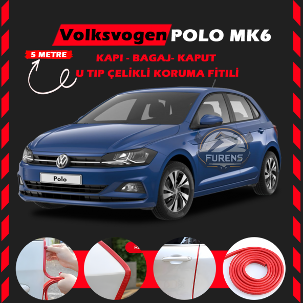 Volksvogen Polo MK6 Oto Araç Kapı Koruma Fitili 5metre Parlak Kırmızı Renk