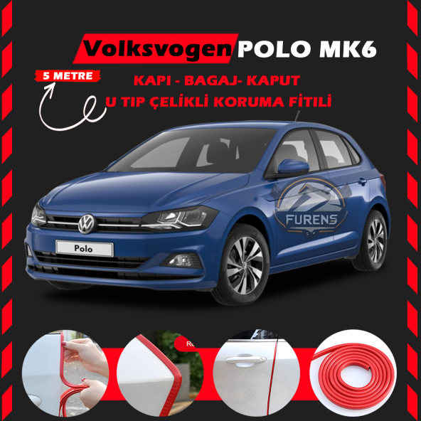 Volksvogen Polo MK6 Oto Araç Kapı Koruma Fitili 5metre Parlak Kırmızı Renk ürün görseli 1