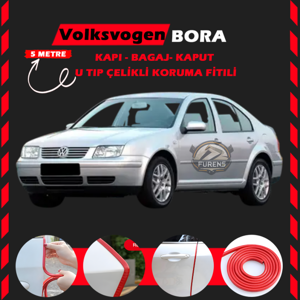 Volksvogen Bora Oto Araç Kapı Koruma Fitili 5metre Parlak Kırmızı Renk ürün görseli 1