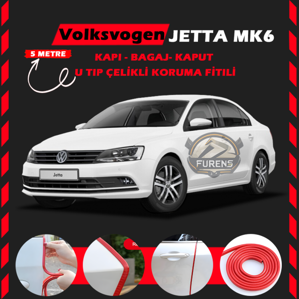 Volksvogen Jetta mk6 Oto Araç Kapı Koruma Fitili 5metre Parlak Kırmızı Renk