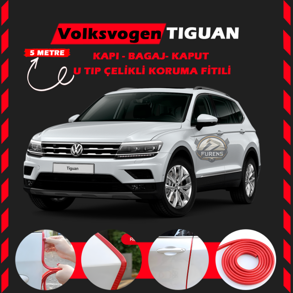 Volksvogen Tiguan Oto Araç Kapı Koruma Fitili 5metre Parlak Kırmızı Renk - 1