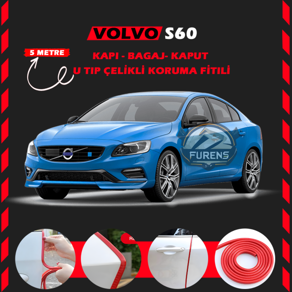 Volvo S60 Oto Araç Kapı Koruma Fitili 5metre Parlak Kırmızı Renk