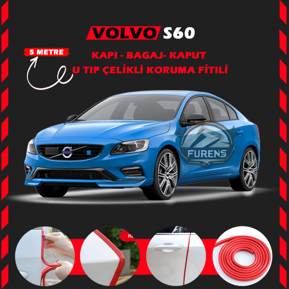 Volvo S60 Oto Araç Kapı Koruma Fitili 5metre Parlak Kırmızı Renk ürün görseli 1