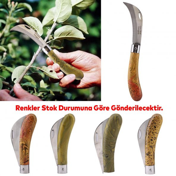 Aşı Bıçağı Profesyonel Çelik Eğri Uçlu Bağ Ağaç Budama Aşı Çakısı 195 mm Renk Seçenekli Saplı Bıçak - 3