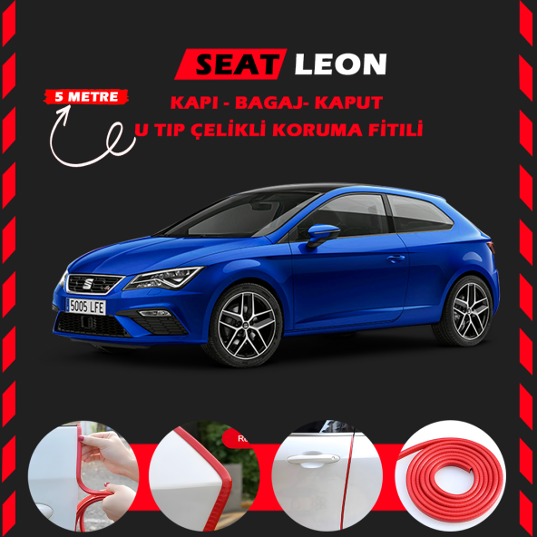 Seat Leon Oto Araç Kapı Koruma Fitili 5metre Parlak Kırmızı Renk ürün görseli 1