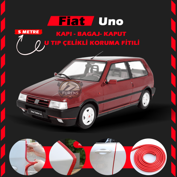 Fiat Uno Oto Araç Kapı Koruma Fitili 5metre Parlak Kırmızı Renk ürün görseli