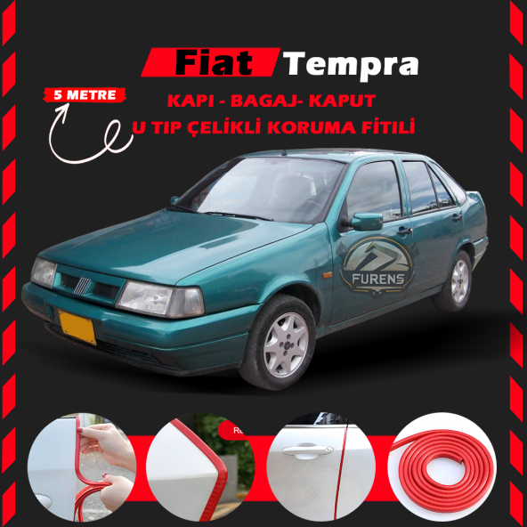 Fiat Tempra Oto Araç Kapı Koruma Fitili 5metre Parlak Kırmızı Renk