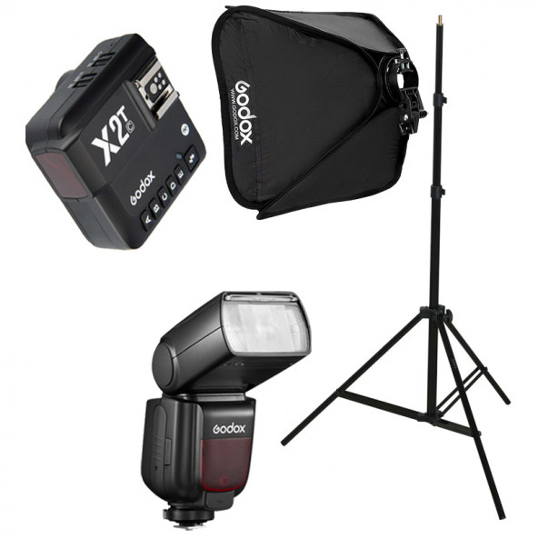 Godox TT685II-C Canon Flaş Full Set (Tepe Flaş + X2T-C Tetikleyici + Işık Ayağı + 40x40 Softbox)