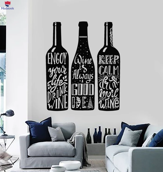 Dekoratif Duvar Sticker Mutfak Alıntı Kelimeler Şarap Şişesi Bar Içme Çıkartmaları