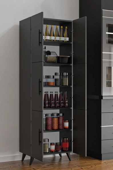 AEKA AE-3010 Nehir Antrasit Gri Çok Amaçlı Mutfak Dolabı&Banyo Dolabı,Kiler Dolabı, 6 Kapaklı, 6 Raflı - 2
