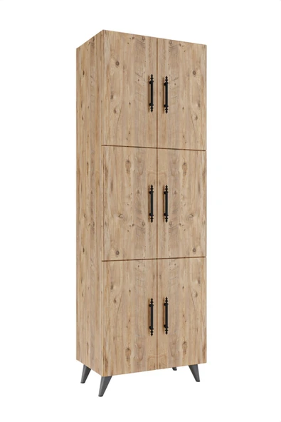 AEKA AE-3010 Nehir Atlantik Çam Çok Amaçlı Mutfak Dolabı&Banyo Dolabı,Kiler Dolabı, 6 Kapaklı, 6 Raflı - 6