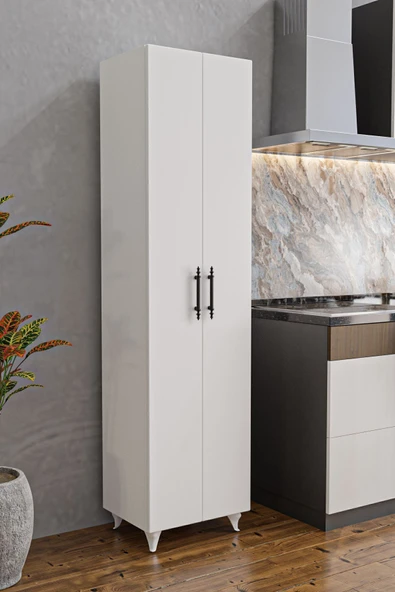 AEKA AE-3085 SELEN ÇOK AMAÇLI DOLAP 7 Raflı, 2 Kapaklı Mutfak Dolabı Kiler Dolabı Banyo Dolabı Beyaz