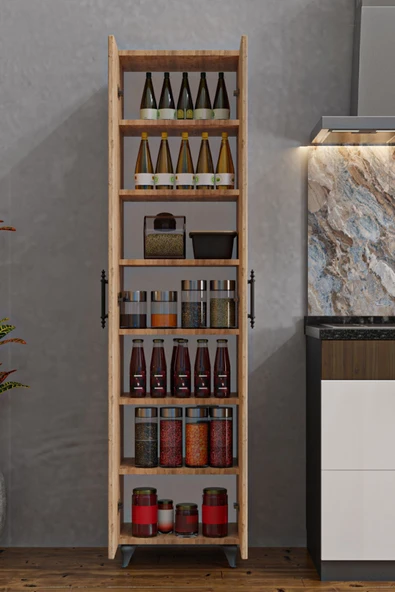 AEKA AE-3085 SELEN ÇOK AMAÇLI DOLAP 7 Raflı, 2 Kapaklı Mutfak Dolabı Kiler Dolabı Banyo Dolabı Çam - 3