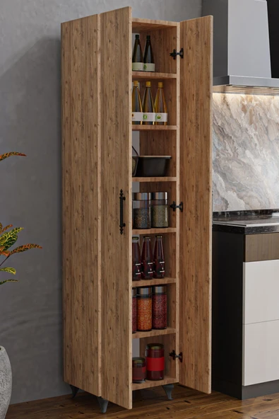 AEKA AE-3085 SELEN ÇOK AMAÇLI DOLAP 7 Raflı, 2 Kapaklı Mutfak Dolabı Kiler Dolabı Banyo Dolabı Çam - 7