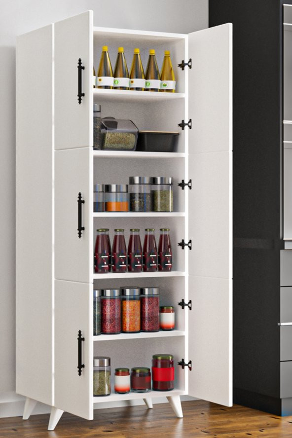 AEKA Ae-3010 Nehir Beyaz Çok Amaçlı Mutfak Dolabı & Banyo Dolabı, Kiler Dolabı, 6 Kapaklı,6 Raflı,ayaklı - 2