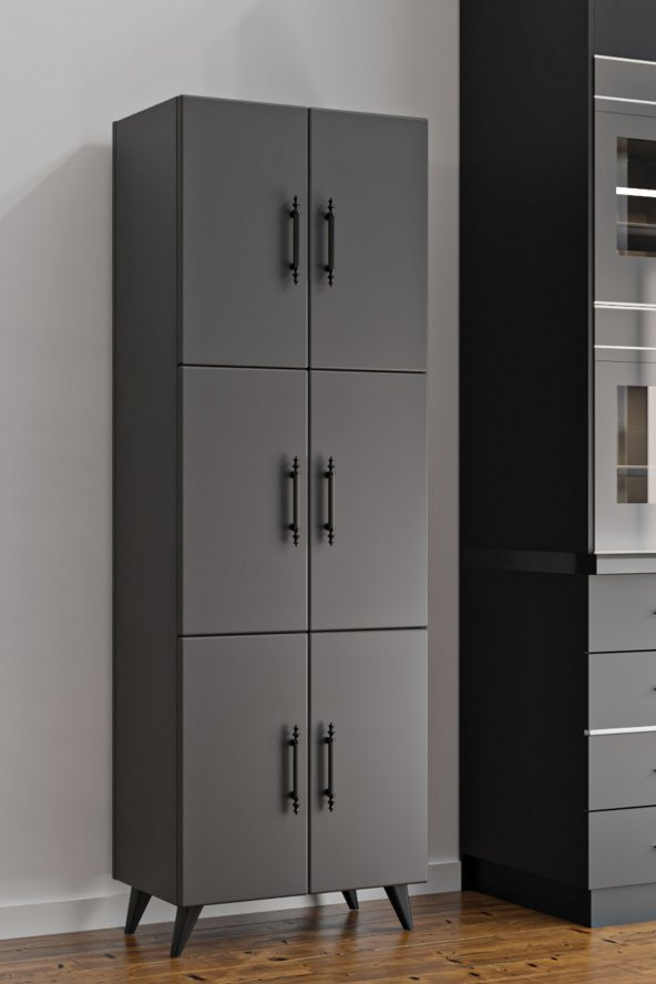 AEKA AE-3010 Nehir Antrasit Gri Çok Amaçlı Mutfak Dolabı&Banyo Dolabı,Kiler Dolabı, 6 Kapaklı, 6 Raflı