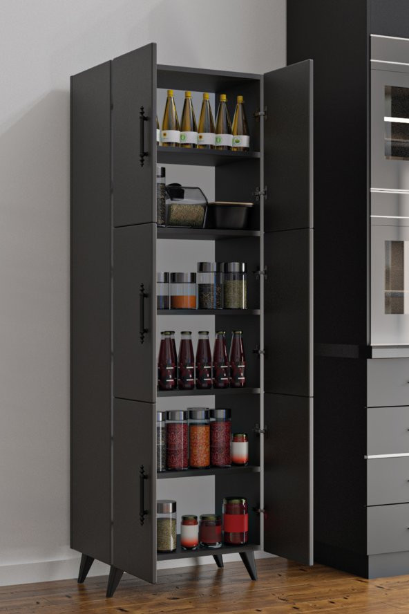 AEKA AE-3010 Nehir Antrasit Gri Çok Amaçlı Mutfak Dolabı&Banyo Dolabı,Kiler Dolabı, 6 Kapaklı, 6 Raflı - 2
