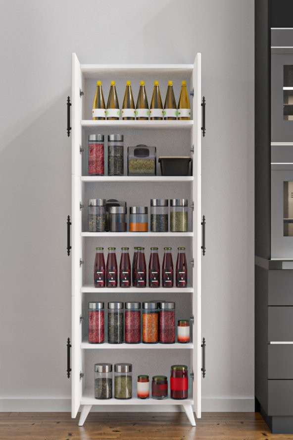 AEKA AE-3010 Nehir Beyaz Çok Amaçlı Mutfak Dolabı&Banyo Dolabı,Kiler Dolabı, 6 Kapaklı, 6 Raflı - 4