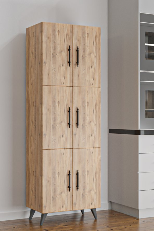 AEKA AE-3010 Nehir Atlantik Çam Çok Amaçlı Mutfak Dolabı&Banyo Dolabı,Kiler Dolabı, 6 Kapaklı, 6 Raflı - 4