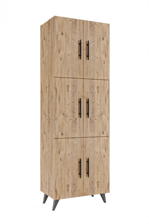 AEKA AE-3010 Nehir Atlantik Çam Çok Amaçlı Mutfak Dolabı & Banyo Dolabı, Kiler Dolabı, 6 Kapaklı,6 Raflı - 4