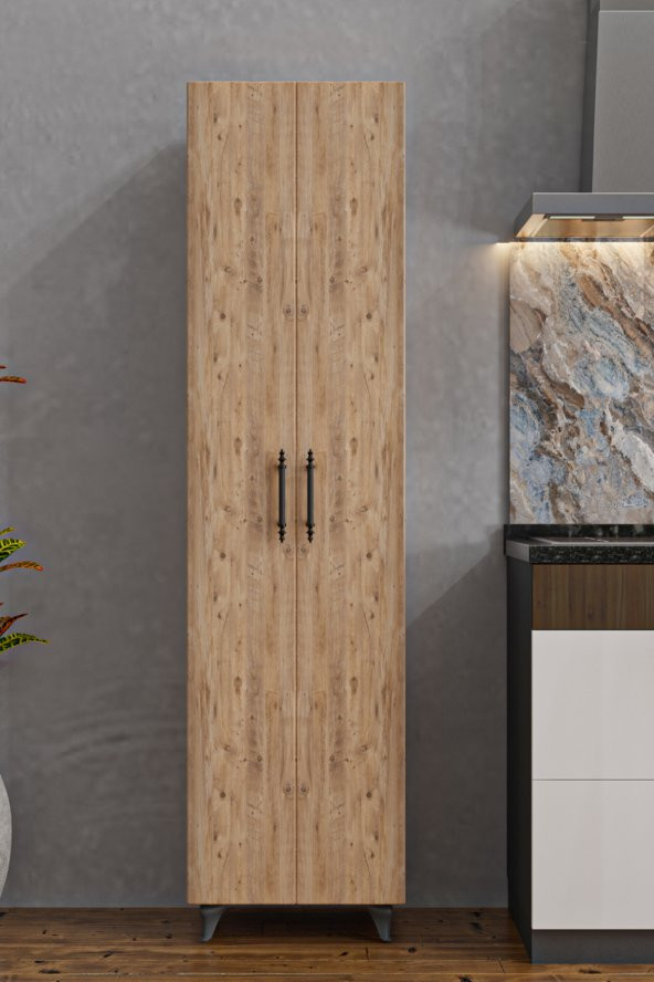 AEKA AE-3085 SELEN ÇOK AMAÇLI DOLAP 7 Raflı, 2 Kapaklı Mutfak Dolabı Kiler Dolabı Banyo Dolabı Çam - 4
