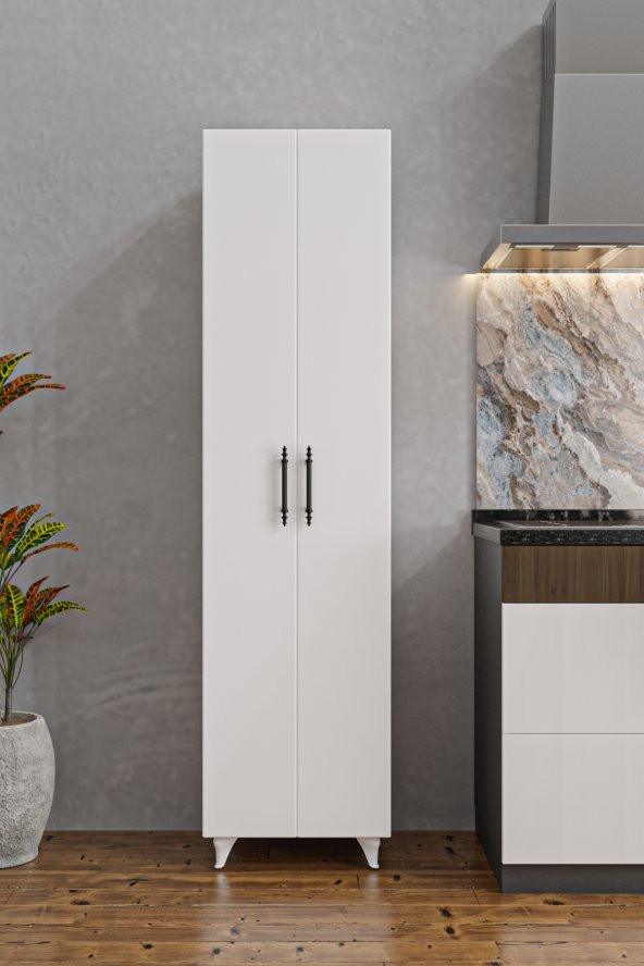 AEKA AE-3085 SELEN ÇOK AMAÇLI DOLAP 7 Raflı, 2 Kapaklı Mutfak Dolabı Kiler Dolabı Banyo Dolabı Beyaz - 4