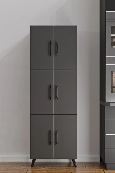 AEKA AE-3010 Nehir Antrasit Gri Çok Amaçlı Mutfak Dolabı&Banyo Dolabı,Kiler Dolabı, 6 Kapaklı, 6 Raflı - 4