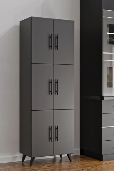 AEKA AE-3010 Nehir Antrasit Gri Çok Amaçlı Mutfak Dolabı&Banyo Dolabı,Kiler Dolabı, 6 Kapaklı, 6 Raflı
