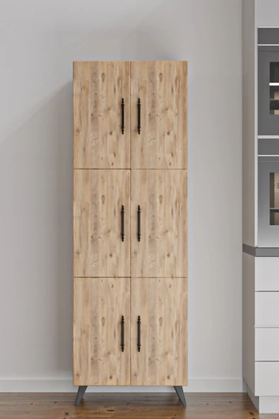 AEKA AE-3010 Nehir Atlantik Çam Çok Amaçlı Mutfak Dolabı&Banyo Dolabı,Kiler Dolabı, 6 Kapaklı, 6 Raflı - 5