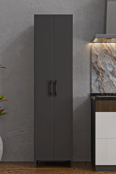 AEKA AE-3085 SELEN ÇOK AMAÇLI DOLAP 7 Raflı,2 Kapaklı Mutfak Dolabı Kiler Dolabı Banyo Dolabı Antrasit - 4
