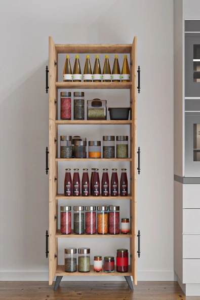 AEKA AE-3010 Nehir Atlantik Çam Çok Amaçlı Mutfak Dolabı&Banyo Dolabı,Kiler Dolabı, 6 Kapaklı, 6 Raflı - 7