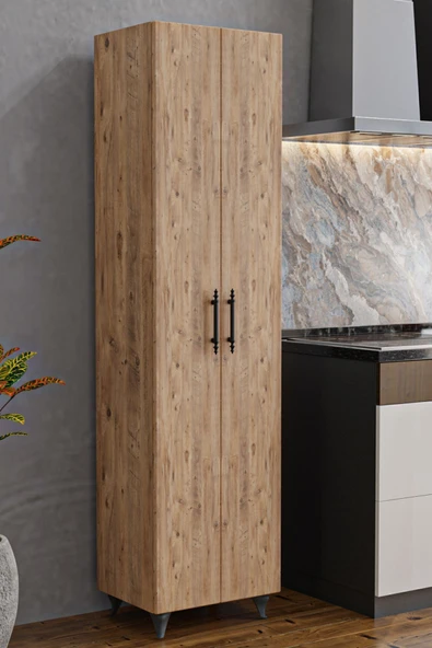 AEKA AE-3085 SELEN ÇOK AMAÇLI DOLAP 7 Raflı, 2 Kapaklı Mutfak Dolabı Kiler Dolabı Banyo Dolabı Çam