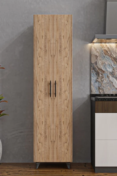 AEKA AE-3085 SELEN ÇOK AMAÇLI DOLAP 7 Raflı, 2 Kapaklı Mutfak Dolabı Kiler Dolabı Banyo Dolabı Çam - 5