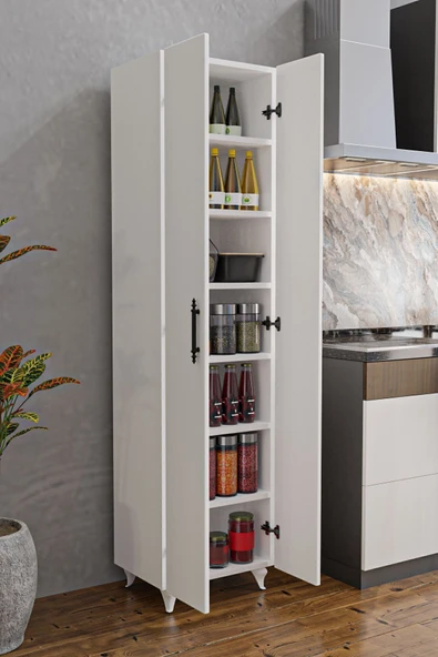 AEKA AE-3085 SELEN ÇOK AMAÇLI DOLAP 7 Raflı, 2 Kapaklı Mutfak Dolabı Kiler Dolabı Banyo Dolabı Beyaz - 7