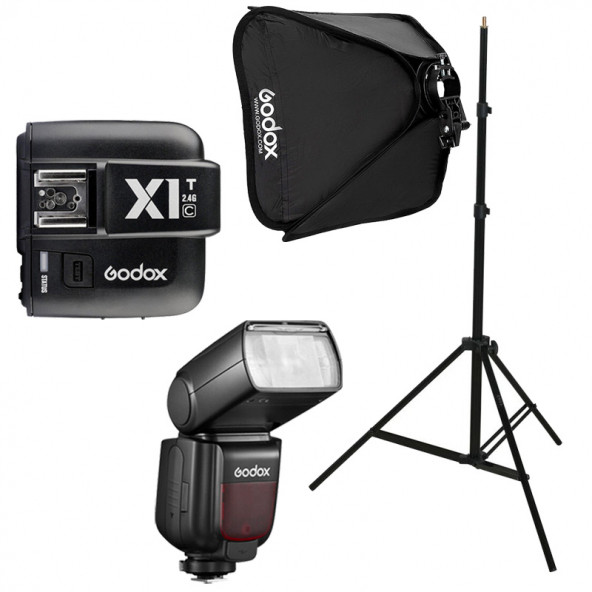 Godox TT685II-C Canon Flaş Full Set (Tepe Flaş + X1 Tetikleyici + Işık Ayağı + 40x40 Softbox)