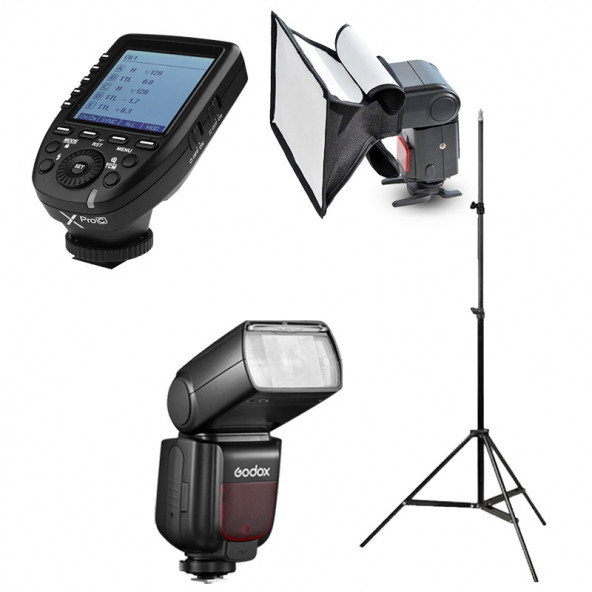 Godox TT685II-C Canon Flaş Full Set (Tepe Flaş + X Pro Tetikleyici + Işık Ayağı + 20x30 Softbox)