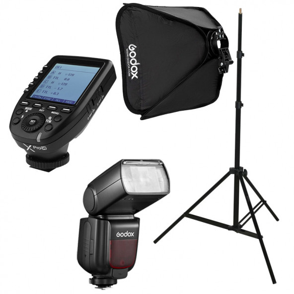 Godox TT685II-C Canon Flaş Full Set (Tepe Flaş + X Pro Tetikleyici + Işık Ayağı + 40x40 Softbox)