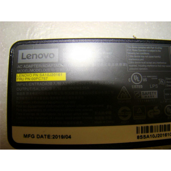 Original Lenovo A17-065N2A 65W 20V 3.25A ThinkPad Notebook Adaptör