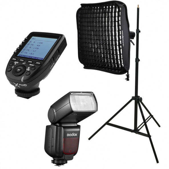 Godox TT685II-C Canon Flaş Full Set (Tepe Flaş + X Pro Tetikleyici + Işık Ayağı + 60x60 Softbox)