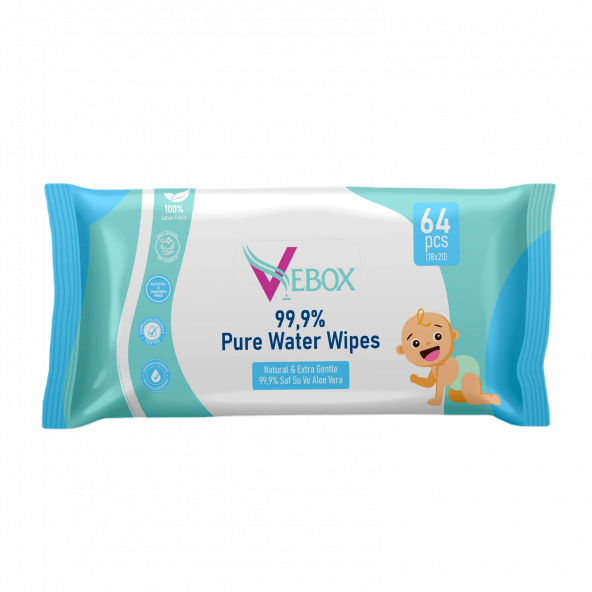 Vebox Pure Water Wipes Yenidoğan Islak Bebek Bakım Havlusu 64'lü x16 (1024 Yaprak)
