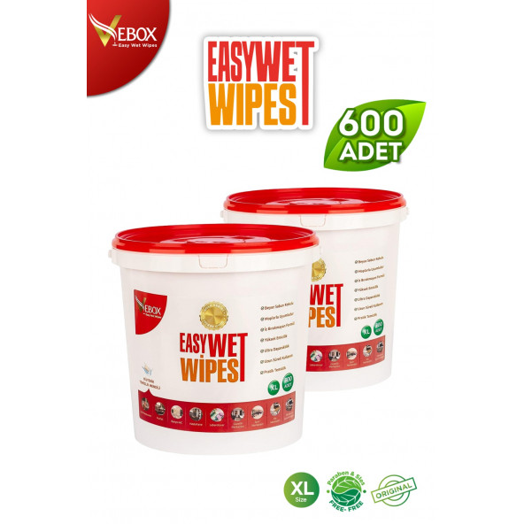 Vebox Easy Wet Wipes Kova Islak Mendil - Yüzey Temizleme Havlusu Beyaz Sabun Kokulu Gold 2'li 600 Yaprak