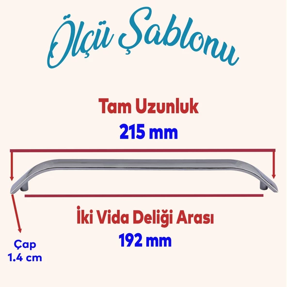 Alara Mobilya Mutfak Dolabı Çekmece Dolap Kapak Kulpu Düz Metal Kulp Kulbu Kulpu 192 mm Krom - Resim 2