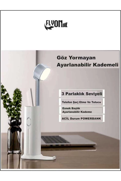 3+1 Şarjlı Kitap Okuma Lambası , Fener 3 Kademeli ,Acil durum Powerbank ve Telefon Tutucu Lamba - 3