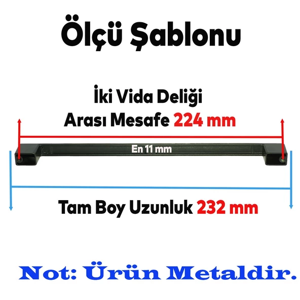 10 Adet Gölcük Düz Siyah Mobilya Mutfak Dolap Çekmece Dolabı Metal Kulpu Kulbu Kulpları 224 Mm - Resim 2